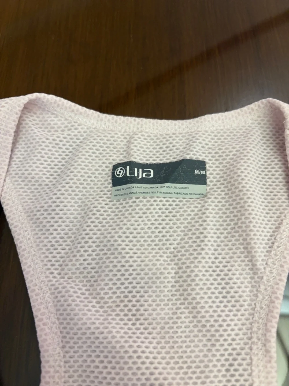 Lija White Racerback Tank with Light pink Mesh Yoke Size Medium